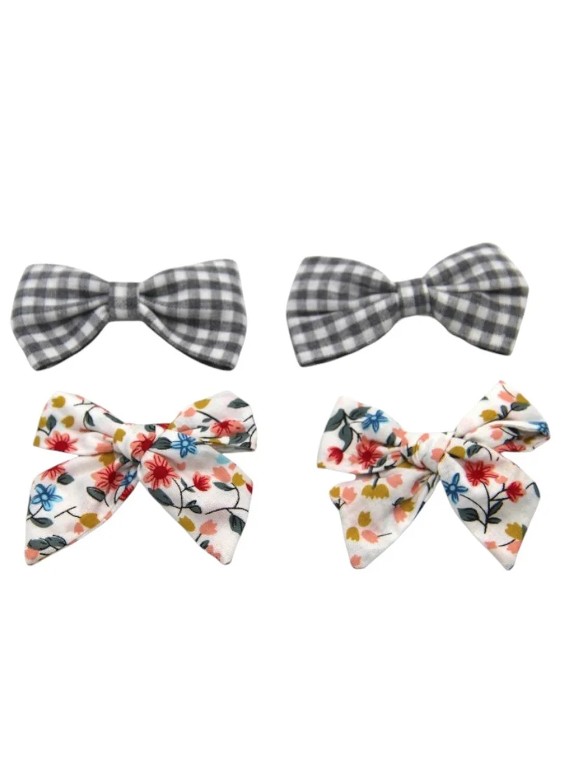 دىدانيالا Rana Ribbon Bow Clip Set For Babies and Girls -  Grey & Multicolor