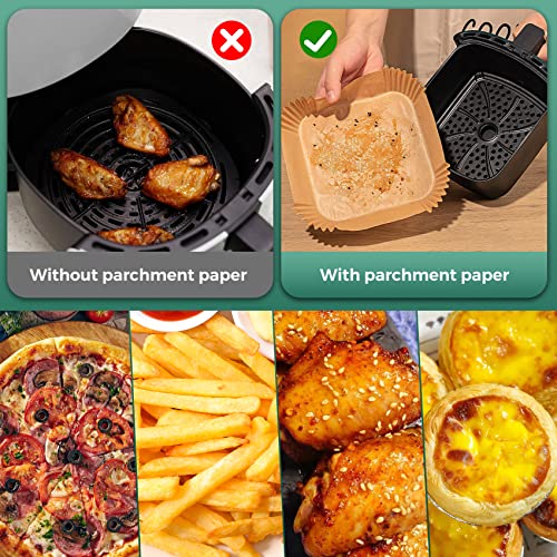 vailnd Air Fryer Paper Liners, 125Pcs Parchment Paper, Air Fryer Liners Disposable for Microwave, Non-Stick Air Fryer Liner Square Free of Bleach (8IN) - Image 5