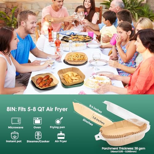 vailnd Air Fryer Paper Liners, 125Pcs Parchment Paper, Air Fryer Liners Disposable for Microwave, Non-Stick Air Fryer Liner Square Free of Bleach (8IN) - Image 2