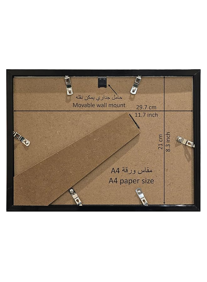 إيروريكس إطار صورة A4 إطار أنيق لشهادة الوثيقة للعرض على الحائط أو الطاولة 1 أسود - Image 2
