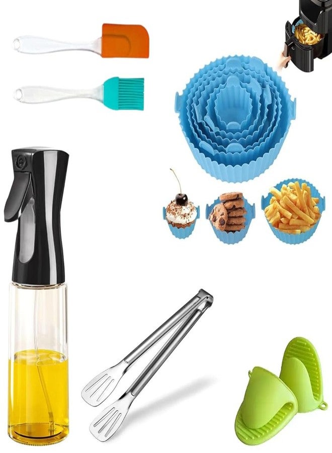 NEKIFACE Air Fryer Accessories Set, 6 Pcs Silicone Liners, Oil Sprayer Bottle, Basting Brush, Spatula, Tongs &Oven Gloves(Mini Mitts) - Multi Color - Image 1