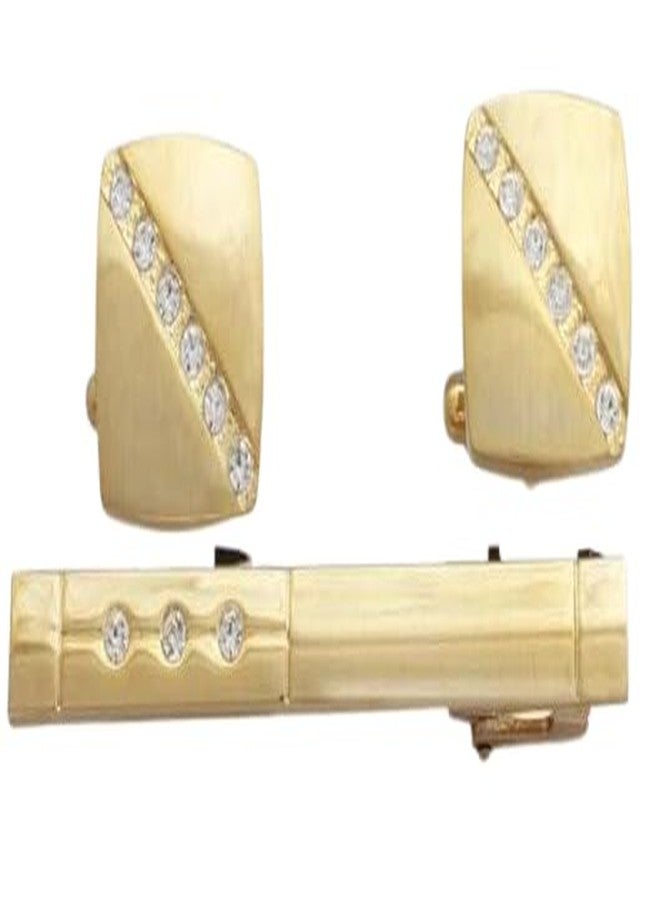 cufflink for men cufflinks tie pin set silver and gold cufflinks button 2 pc tie pin 1 pc set (gold with diamond)