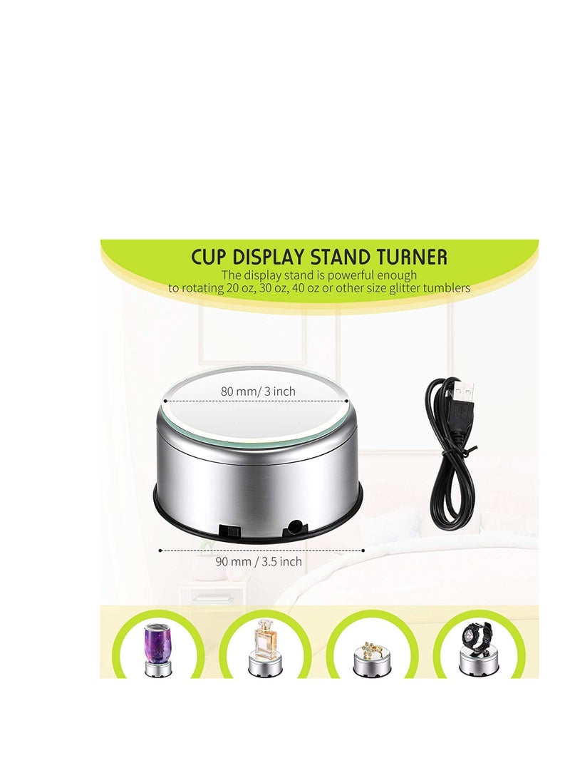 Barakah حامل عرض أكواب دوار قاعدة عرض كريستالية 360 درجة لحامل أكواب اللمعان مع كابل USB لعرض أكواب اللمعان، 3 بوصة قطعة واحدة - Image 2