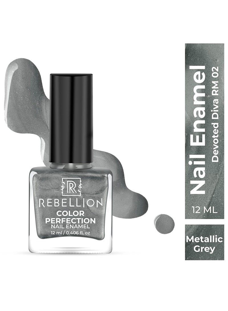 Rebellion Color Perfection Nail Enamel 12ml Metallic Grey Devoted Diva RM02 - Image 3