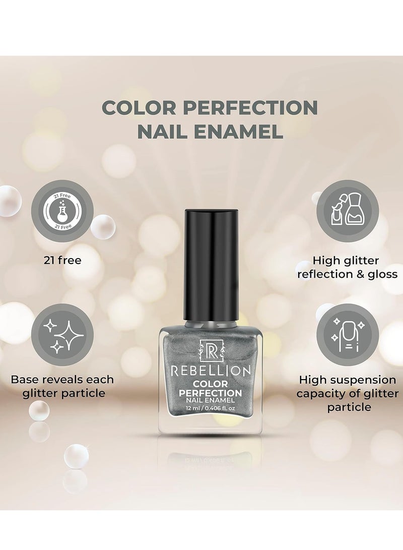Rebellion Color Perfection Nail Enamel 12ml Metallic Grey Devoted Diva RM02 - Image 4