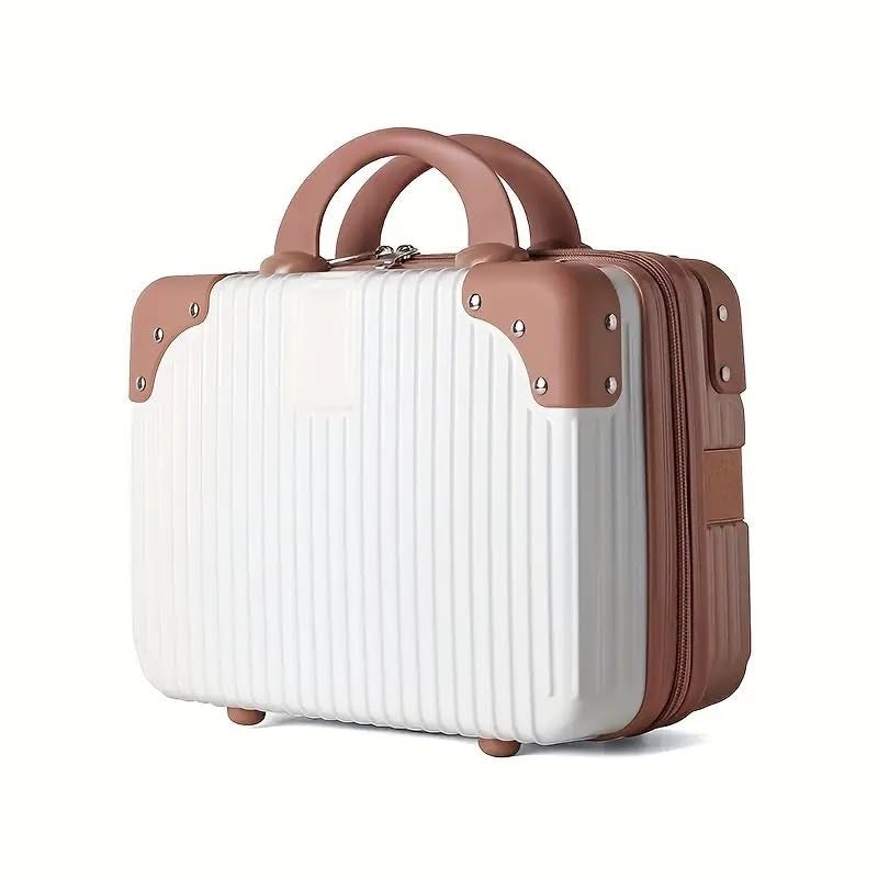 SUNBEET Mini Hard Shell Hard Travel Luggage Makeup Case Small Portable Carrying Case Suitcase Organizer Makeup Storage Cosmetic Bag For Women (B-White&Rose), 5 cm - Image 1