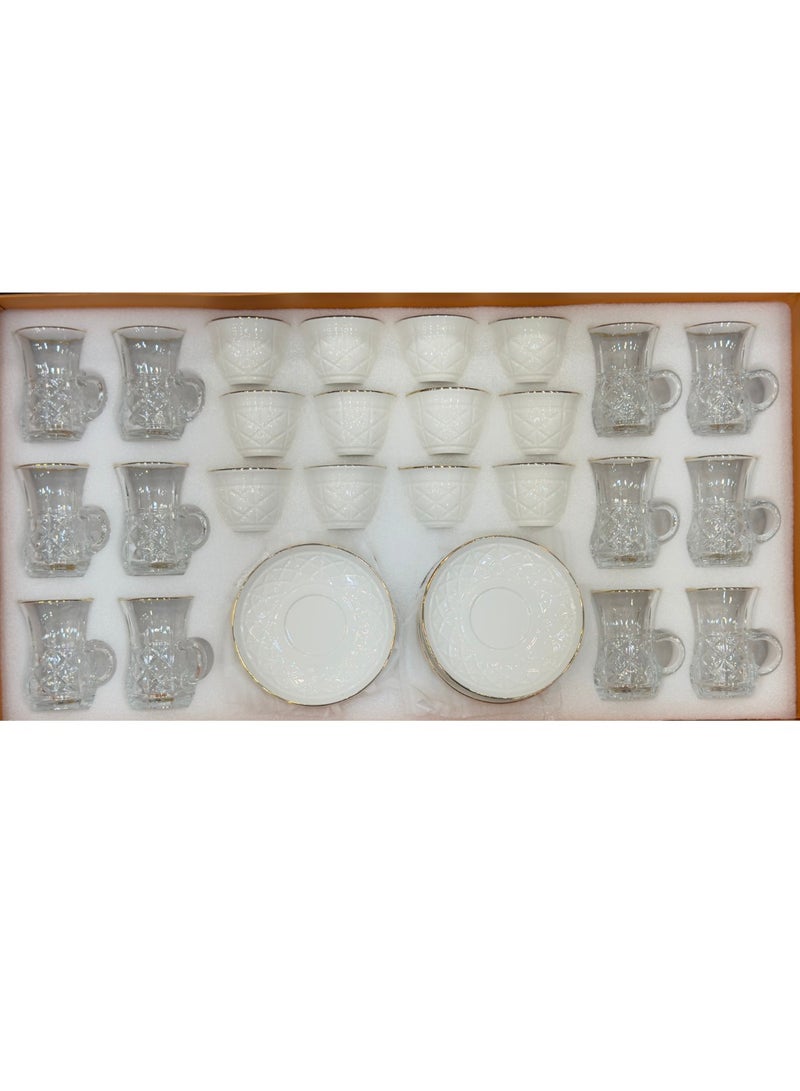 القناص طقم كاسات شاي كرستال +فناجين قهوه بورسلان ذات جودة عاليه علئ خط ذهبي - Image 1