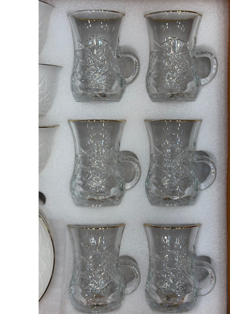 القناص طقم كاسات شاي كرستال +فناجين قهوه بورسلان ذات جودة عاليه علئ خط ذهبي - Image 3