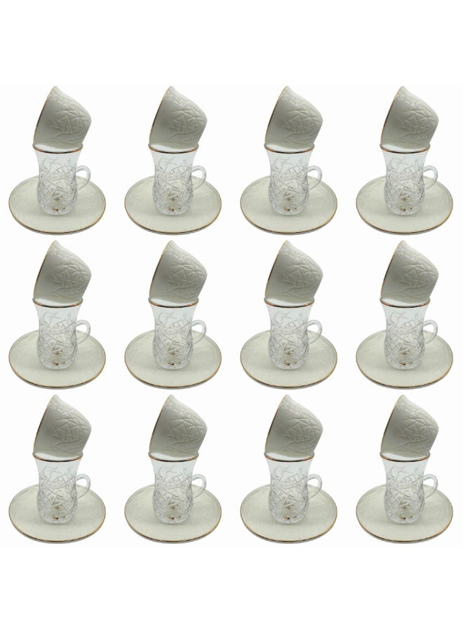 القناص طقم كاسات شاي كرستال +فناجين قهوه بورسلان ذات جودة عاليه علئ خط ذهبي - Image 2