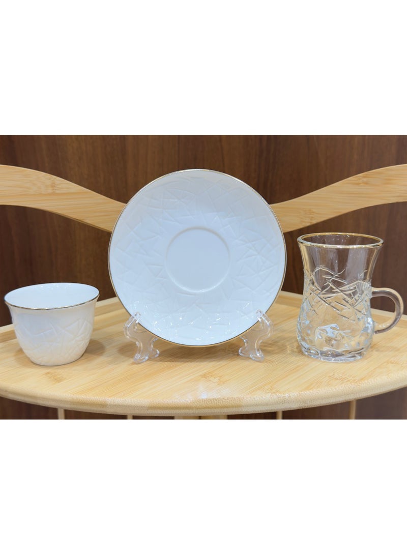 القناص طقم كاسات شاي كرستال +فناجين قهوه بورسلان ذات جودة عاليه علئ خط ذهبي - Image 5