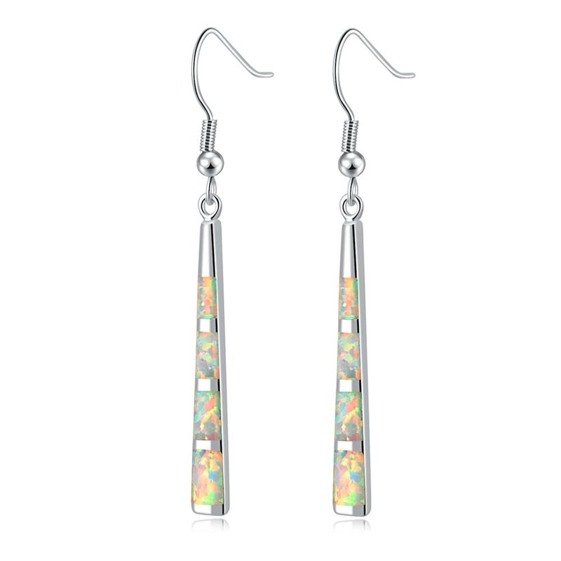 CiNily Drop Dangle Earring-White Opal Dangle Earrings Silver Plated Dangle Bar Earrings Women Jewelry Gems Dangle Earrings 2 1/8" - Image 1