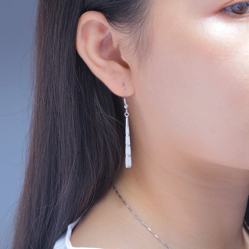 CiNily Drop Dangle Earring-White Opal Dangle Earrings Silver Plated Dangle Bar Earrings Women Jewelry Gems Dangle Earrings 2 1/8" - Image 5