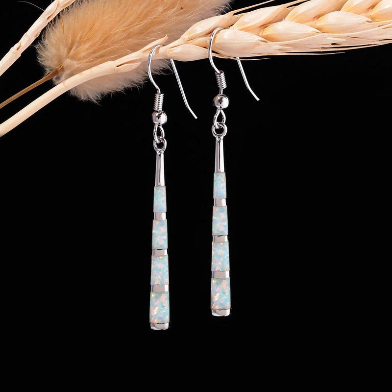CiNily Drop Dangle Earring-White Opal Dangle Earrings Silver Plated Dangle Bar Earrings Women Jewelry Gems Dangle Earrings 2 1/8" - Image 3
