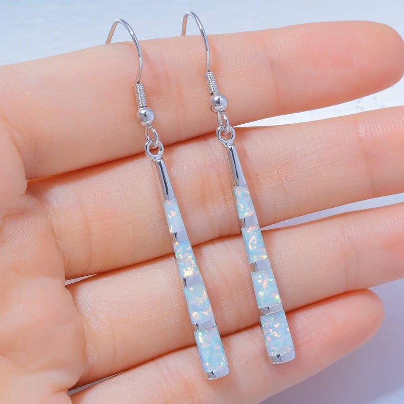 CiNily Drop Dangle Earring-White Opal Dangle Earrings Silver Plated Dangle Bar Earrings Women Jewelry Gems Dangle Earrings 2 1/8" - Image 4