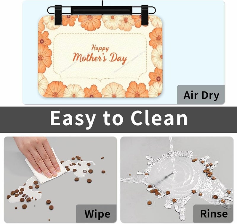 Dog Food Mats for Floors Absorbent Pet Cat Food Mat Happy Mother's Day Floral Gift Mom Orange Lf Non Slip Dogs Bowl Mats for Water Dog Placemats Feeding Mat Pet Supplies 24x16In - Image 5