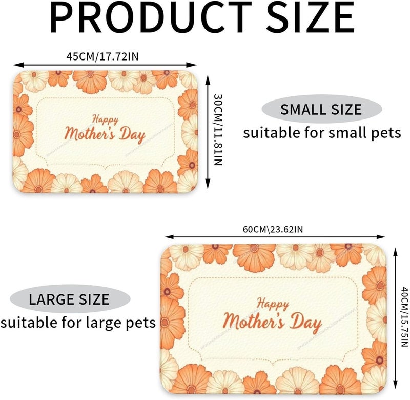 Dog Food Mats for Floors Absorbent Pet Cat Food Mat Happy Mother's Day Floral Gift Mom Orange Lf Non Slip Dogs Bowl Mats for Water Dog Placemats Feeding Mat Pet Supplies 24x16In - Image 4