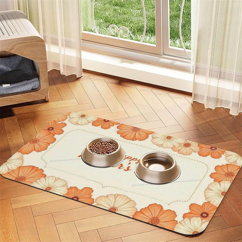 Dog Food Mats for Floors Absorbent Pet Cat Food Mat Happy Mother's Day Floral Gift Mom Orange Lf Non Slip Dogs Bowl Mats for Water Dog Placemats Feeding Mat Pet Supplies 24x16In - Image 2