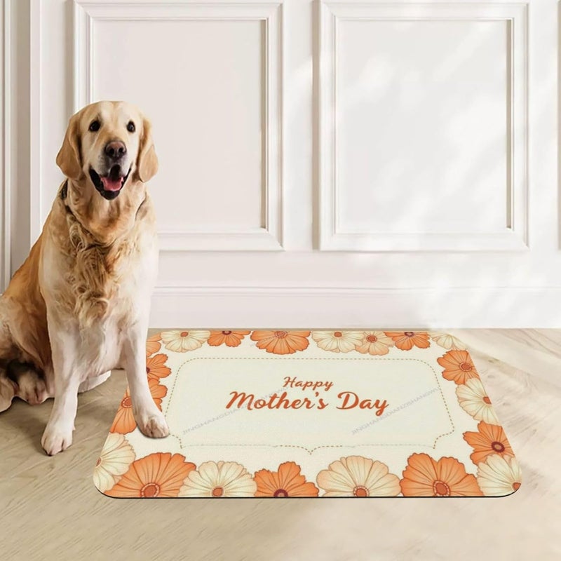 Dog Food Mats for Floors Absorbent Pet Cat Food Mat Happy Mother's Day Floral Gift Mom Orange Lf Non Slip Dogs Bowl Mats for Water Dog Placemats Feeding Mat Pet Supplies 24x16In - Image 1