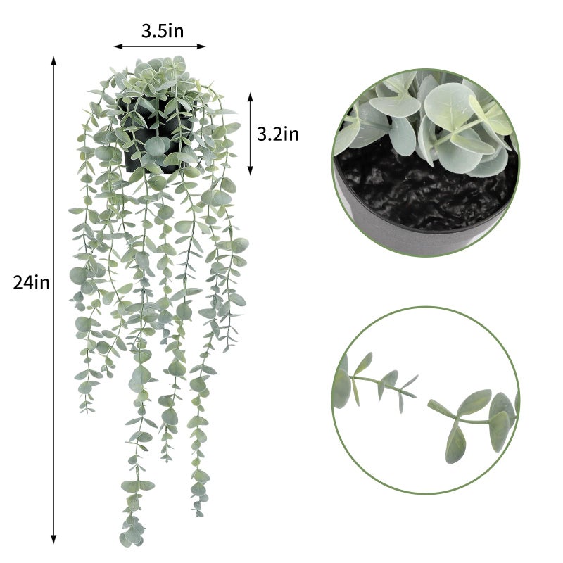 COCOBOO 2 Pcs Artificial Eucalyptus Plants Shelf Hanging Fake Plant in Pot for Wall Bedroom Home Patio Indoor Outdoor Decor - Image 2