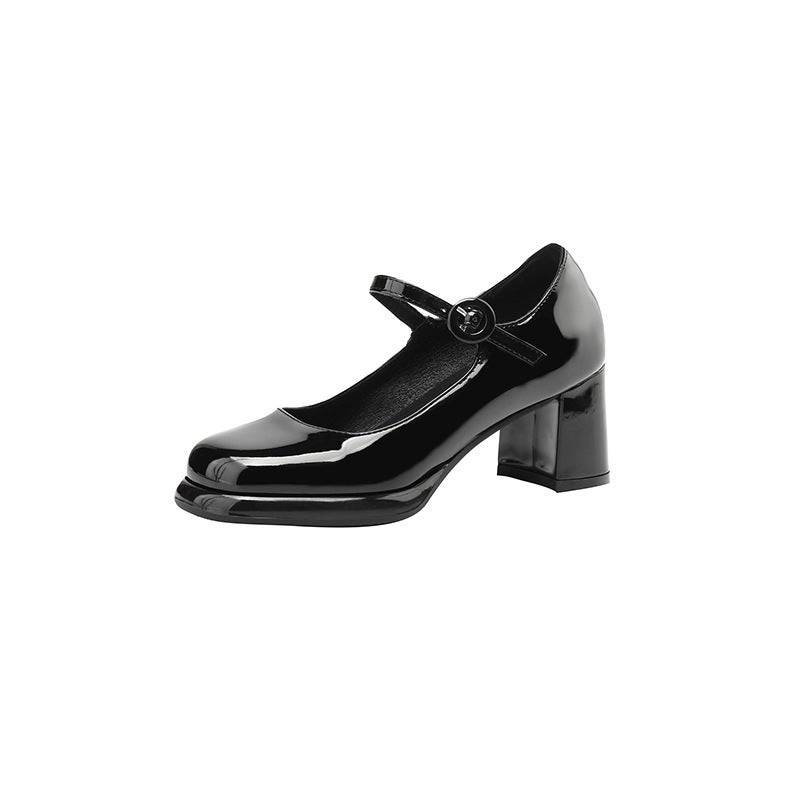 2024 Spring Fashion High Heeled Paint 33-43 Classic Round Head Buckle Shallow Mouth Single Shoes - Image 1