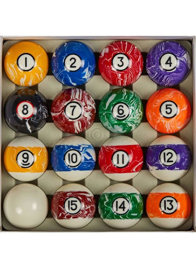 Collapsar Deluxe Billiard Pool Ball Marble-Swirl Style 2-1/4 Inch Regulation Size Complete 16 Pool Balls Billiard Set (Several Style Available) (White Marble with Black Circle) - Image 1