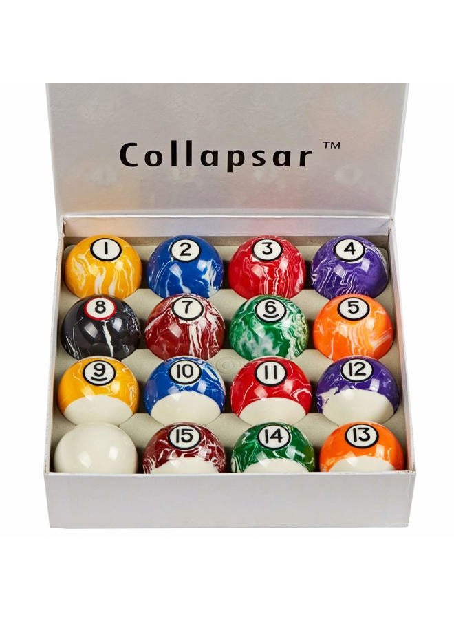 Collapsar Deluxe Billiard Pool Ball Marble-Swirl Style 2-1/4 Inch Regulation Size Complete 16 Pool Balls Billiard Set (Several Style Available) (White Marble with Black Circle) - Image 2