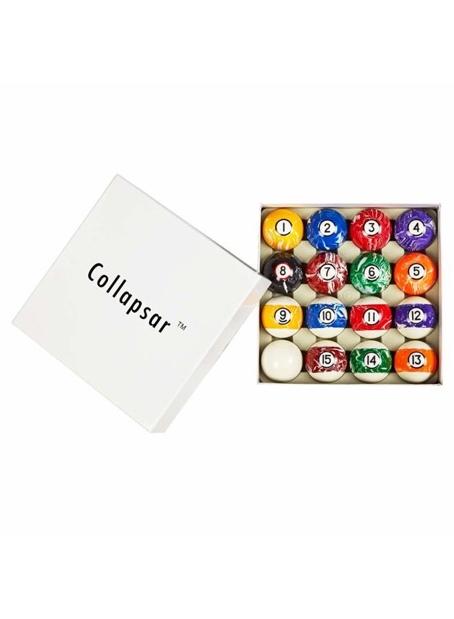 Collapsar Deluxe Billiard Pool Ball Marble-Swirl Style 2-1/4 Inch Regulation Size Complete 16 Pool Balls Billiard Set (Several Style Available) (White Marble with Black Circle) - Image 4