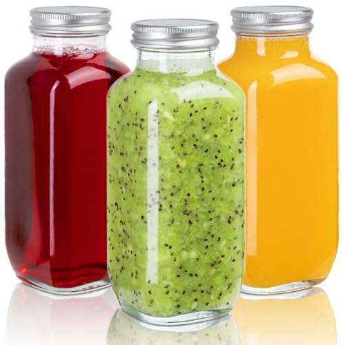 umud Juice Bottles with Lids, 16 Oz - Set of 3 - Clear Glass Jars with Caps - Reusable Empty Drink Containers for Juicing, Smoothies, Water, Milk, Kombucha Storage, Wellness Shots and More (3) - Image 1