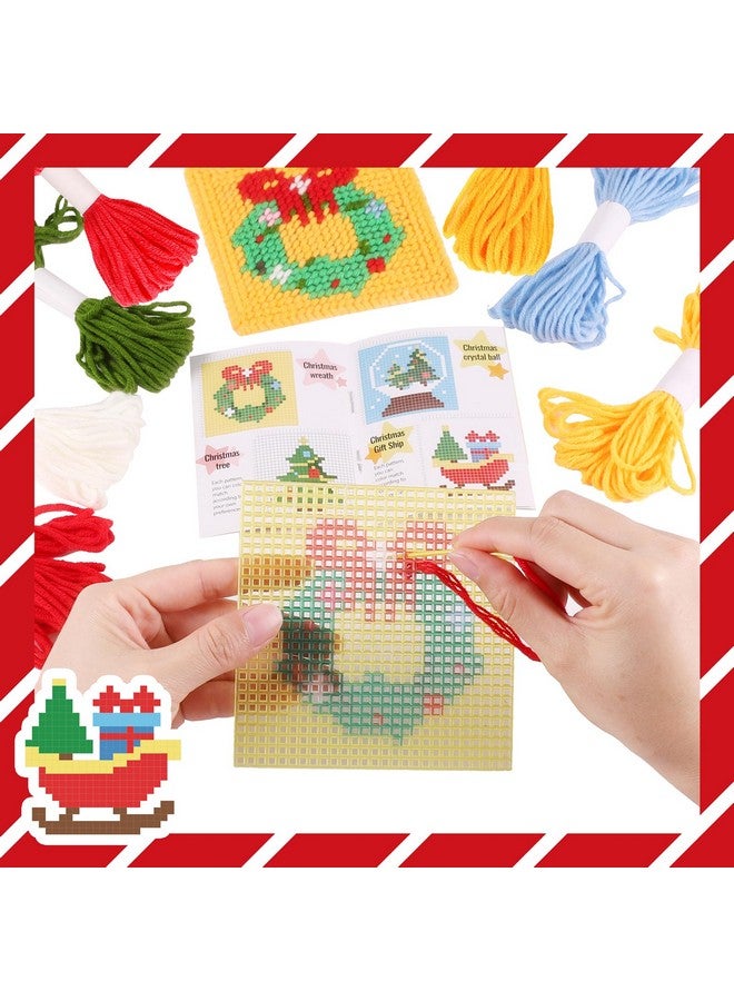 بليلي مجموعة تطريز الصليب 10 في 1 للمبتدئين من كريسماس للأطفال، تتضمن تعليمات 10 أنماط مختلفة، 10 لوحات قماشية بلاستيكية مطبوعة للتطريز، مجموعة خياطة تطريز بالإبرة للمبتدئين - Image 3