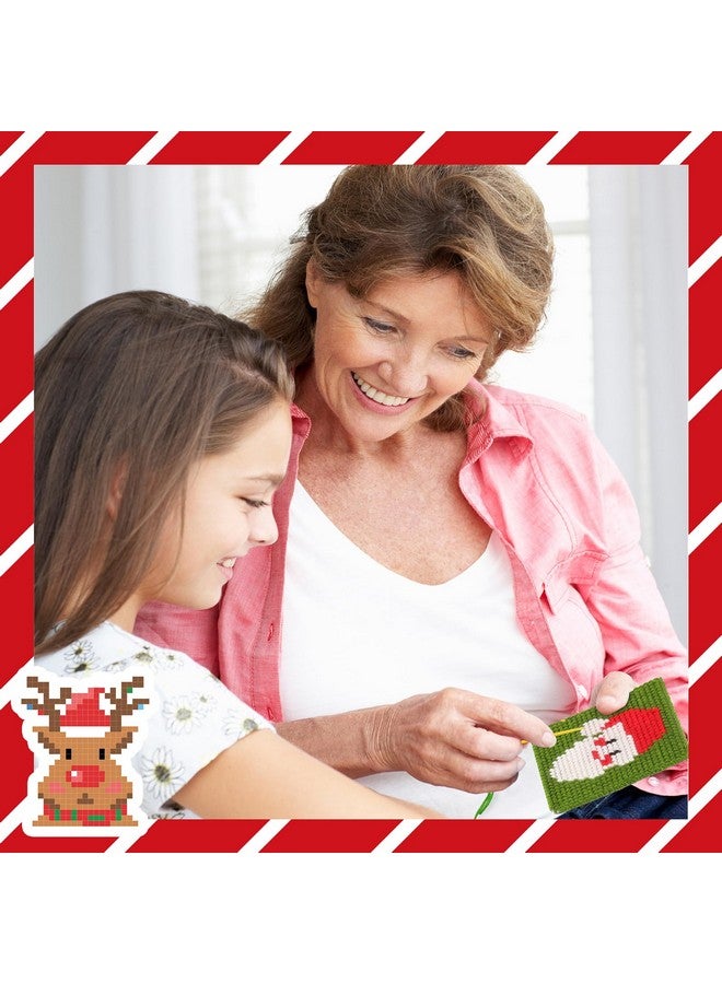 بليلي مجموعة تطريز الصليب 10 في 1 للمبتدئين من كريسماس للأطفال، تتضمن تعليمات 10 أنماط مختلفة، 10 لوحات قماشية بلاستيكية مطبوعة للتطريز، مجموعة خياطة تطريز بالإبرة للمبتدئين - Image 4