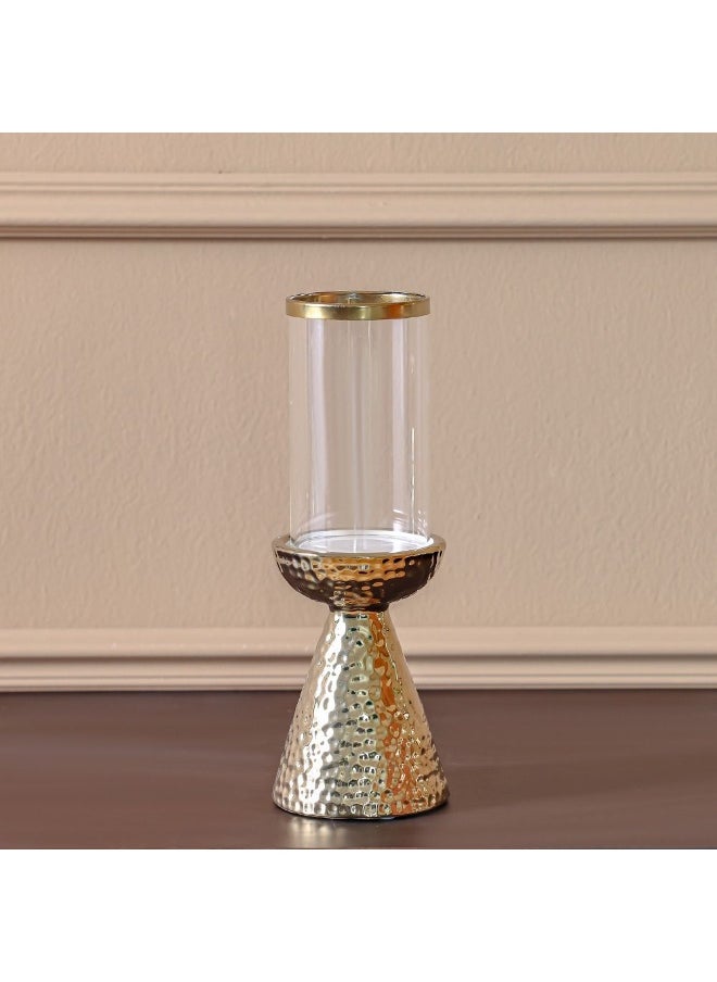 DANUBE HOME Danube Home Inaaya Conicle Ceramic Candle Holder - 10.5X10.5X29Cm Elegant Home Decor Accessory Titanium Gold With White Finish Unique Stoneware/Glass Design Candle Stand For Warm Ambience  - Image 3