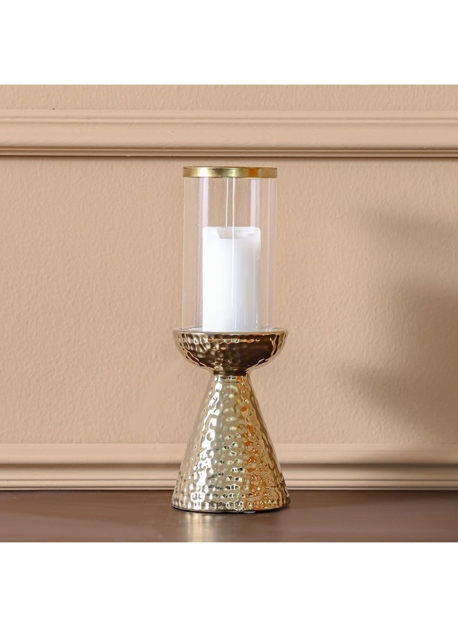 DANUBE HOME Danube Home Inaaya Conicle Ceramic Candle Holder - 10.5X10.5X29Cm Elegant Home Decor Accessory Titanium Gold With White Finish Unique Stoneware/Glass Design Candle Stand For Warm Ambience  - Image 2