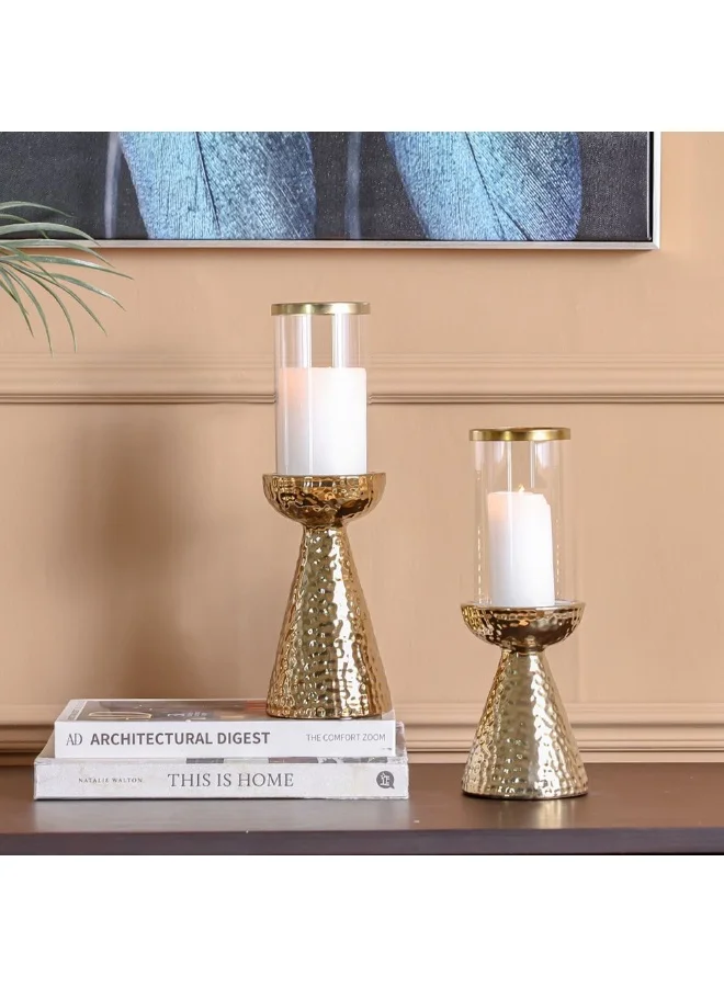 DANUBE HOME Danube Home Inaaya Conicle Ceramic Candle Holder - 10.5X10.5X29Cm Elegant Home Decor Accessory Titanium Gold With White Finish Unique Stoneware/Glass Design Candle Stand For Warm Ambience