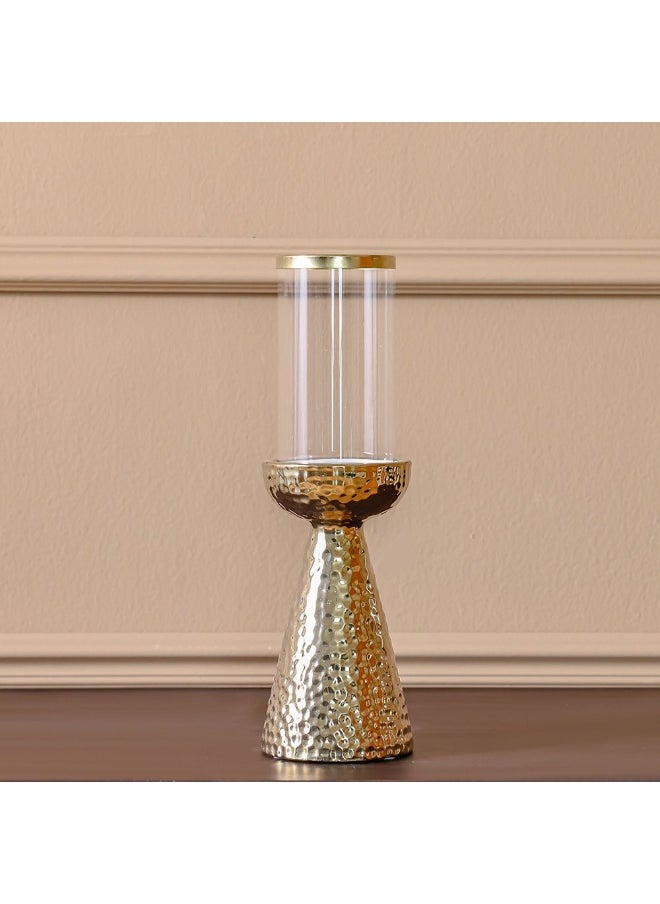 DANUBE HOME Danube Home Inaaya Conicle Ceramic Candle Holder - 10.5X10.5X29Cm Elegant Home Decor Accessory Titanium Gold With White Finish Unique Stoneware/Glass Design Candle Stand For Warm Ambience  - Image 5