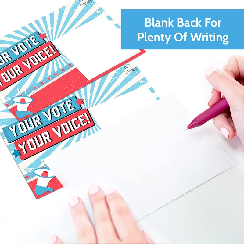 T MARIE 100 Bulk Voter Postcards 4x6â€ - Your Vote Your Voice, Red, White and Blue Theme With Blank Back for Message to Voters - Encourage Voting In Your State - Image 5