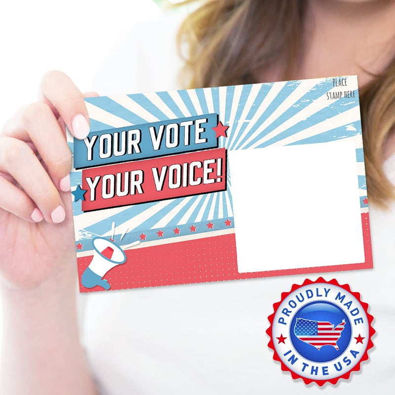 T MARIE 100 Bulk Voter Postcards 4x6â€ - Your Vote Your Voice, Red, White and Blue Theme With Blank Back for Message to Voters - Encourage Voting In Your State - Image 3