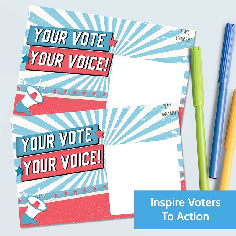 T MARIE 100 Bulk Voter Postcards 4x6â€ - Your Vote Your Voice, Red, White and Blue Theme With Blank Back for Message to Voters - Encourage Voting In Your State - Image 2