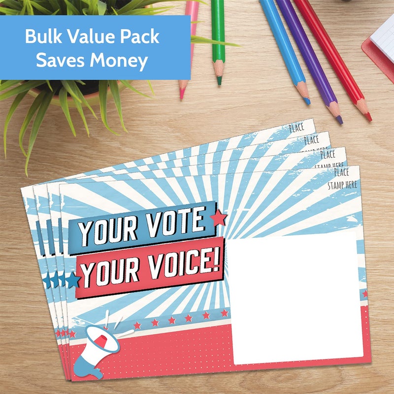 T MARIE 100 Bulk Voter Postcards 4x6â€ - Your Vote Your Voice, Red, White and Blue Theme With Blank Back for Message to Voters - Encourage Voting In Your State - Image 4