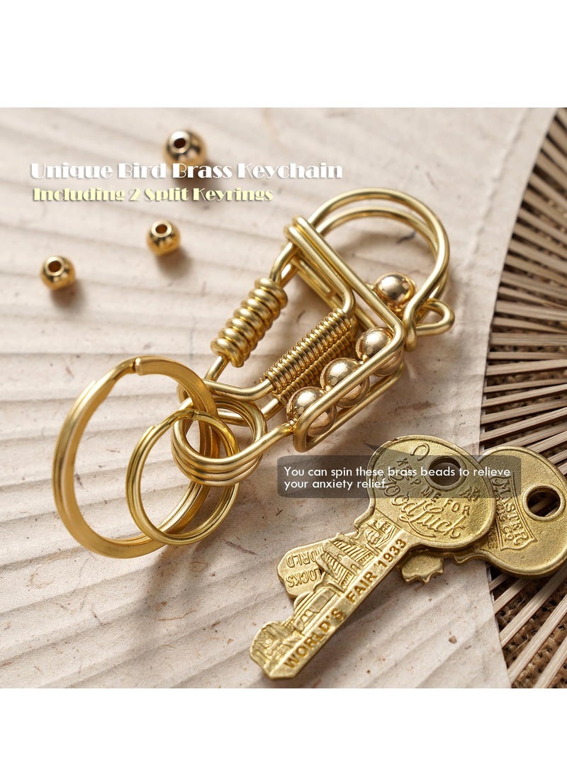 SYOSI Retro Handmade Carabiner Keychain Brass Wire Key Organizer Bird Shape Key Fob Key Chains for car Keys DIY Keychain Key Rings Creative Keychain Gift for Men Women Girls Boy Couple Gold - Image 4