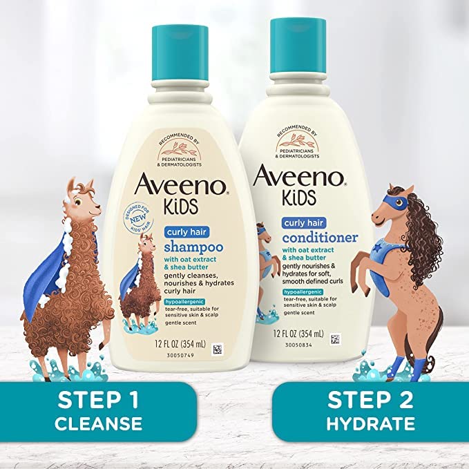AVEENO BABY Kids Curly Hair Shampoo and Conditioner Set, 12 fl. Oz each with Oat Extract & Shea Butter, Hydrating, Hypoallergenic, Moisturizing for Defined Curls, Gentle for Kids' Developing Hair - Image 2