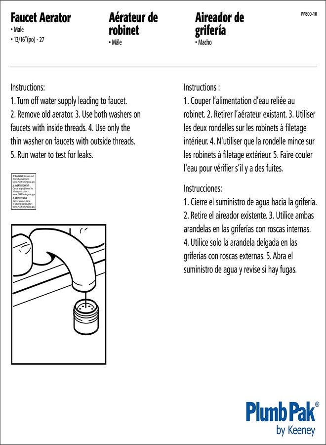 Plumb Pak PP800-10 PlumPak Faucet Aerator, 13/16-27 Male, Chrome Plated, 2.88 In W X 3.88 In H, No Size - Image 3