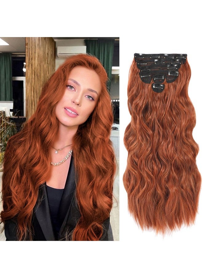 NAYOO Ayoo Clip In Hair Extensions For Women 20 Inch Long Wavy Curly Copper Red Hair Extension Full Head Synthetic Hair Extension Hairpieces (6Pcs Copper Red) - Image 2