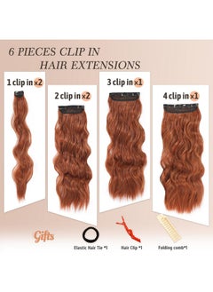 NAYOO Ayoo Clip In Hair Extensions For Women 20 Inch Long Wavy Curly Copper Red Hair Extension Full Head Synthetic Hair Extension Hairpieces (6Pcs Copper Red)  - Image 4