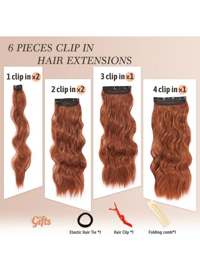 NAYOO Ayoo Clip In Hair Extensions For Women 20 Inch Long Wavy Curly Copper Red Hair Extension Full Head Synthetic Hair Extension Hairpieces (6Pcs Copper Red) - Image 4