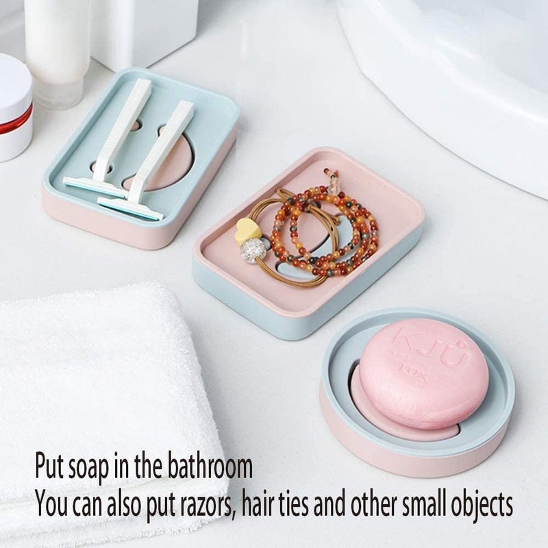 OANGO Square Soap Case Travel Soap Holder Soap Container Double Drained Cute Large Smiley Bathroom Home Toilet Soap Holder Round - 2 Pack (2) - Image 5
