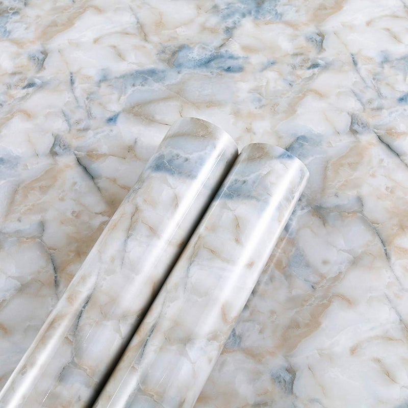 Mullsan 15.7''x118'' Sea Sand Blue Stone Marble Look Paper Granite Wallpaper Peel and Stick for Countertop Cabinet Furniture Renovated Thick Waterproof PVC - Image 4