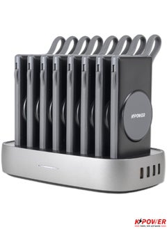 KPOWER 8 in 1 Wireless Power Bank Station 10000mAh with Built-in Cable, Power Delivery 20W QC Wireless and 1 Rapid Re-Charging Station with 4 USB Output Color: Black  - Image 1
