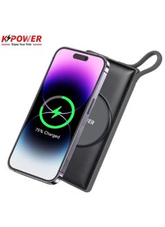 KPOWER 8 in 1 Wireless Power Bank Station 10000mAh with Built-in Cable, Power Delivery 20W QC Wireless and 1 Rapid Re-Charging Station with 4 USB Output Color: Black  - Image 4