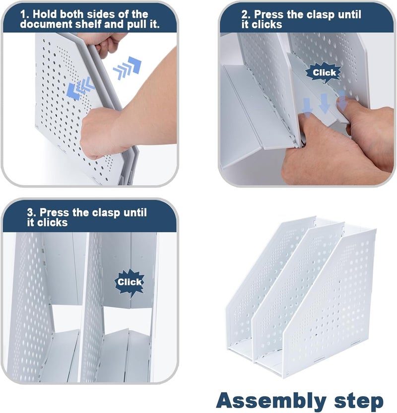 FRETONBA Collapsible Magazine File Holder with 2 Vertical Compartments Foldable Binder Holder for Desk Binder Storage Organizer Plastic Magazine Holders for Shelf, Light Gray - Image 5