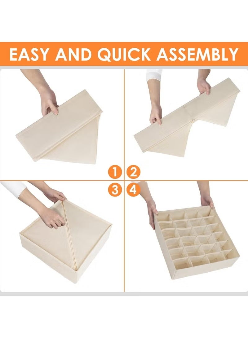 SKT Shiketro 3 Pack Wardrobe Organiser Drawer Organiser, 72 Cell Fabric Foldable Cabinet Dresser Closet Organizers and Storage Boxes for Organizing Socks, Underwear, Ties Belts (24+24+24 Cell Underwear Organizer, Beige) - Image 3